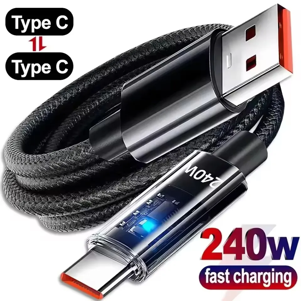 240W Dual Charging Line Type-C USB C To Type C Cable Fast Charging Nylon Braided TypeC Data Cord for Samsung Huawei Mi Laptop