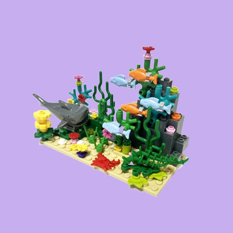 Compatible With LEGO MOC City Aquarium Underwater World Plant Scenes Viewing Shark Devil Fish Building Blocks Toys Bricks