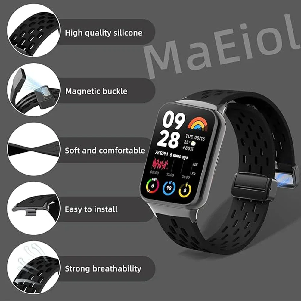 Silicone Strap for Redmi watch 5 4 Magnetic Buckle Sports Band for Mi band 9pro 8pro Correa Breathable Bracelet Accessories image 5