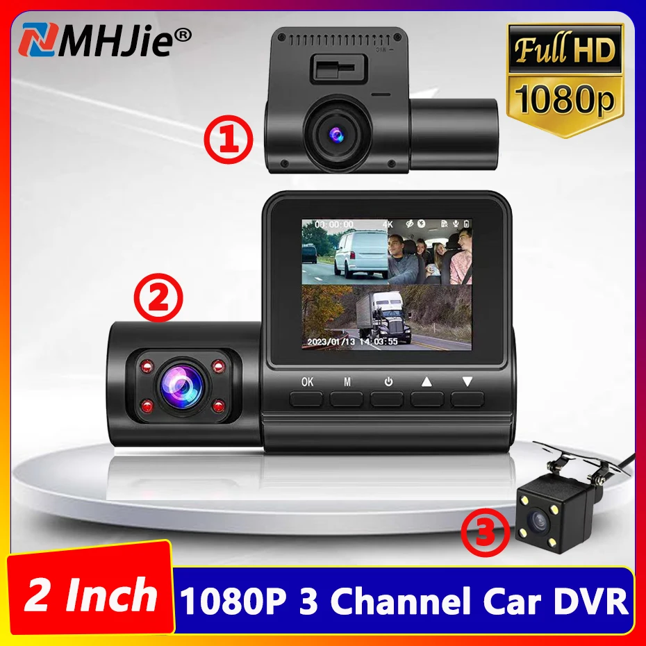 3 Channel Dash Cam Video Recorder Three Lens Car Camera with Rear View DVR 24H Parking Monitor Black Box