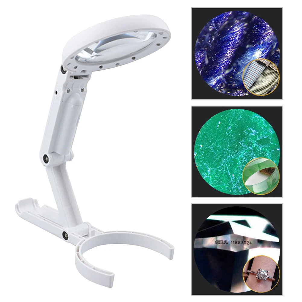 Foldable Magnifier 11X Magnifier Lamp for Newspaper 8 LED Table Desk Stand Handheld Portable Magnifying Glass Watch Repair Tool