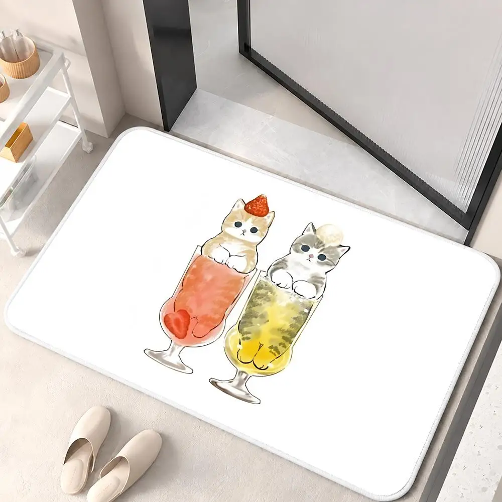 Cute Cat Cartoon Animal Floor Mat Flannel Rug Soft Non Slip Washable Door Mat for Bathroom Bedroom Kitchen Home Decor
