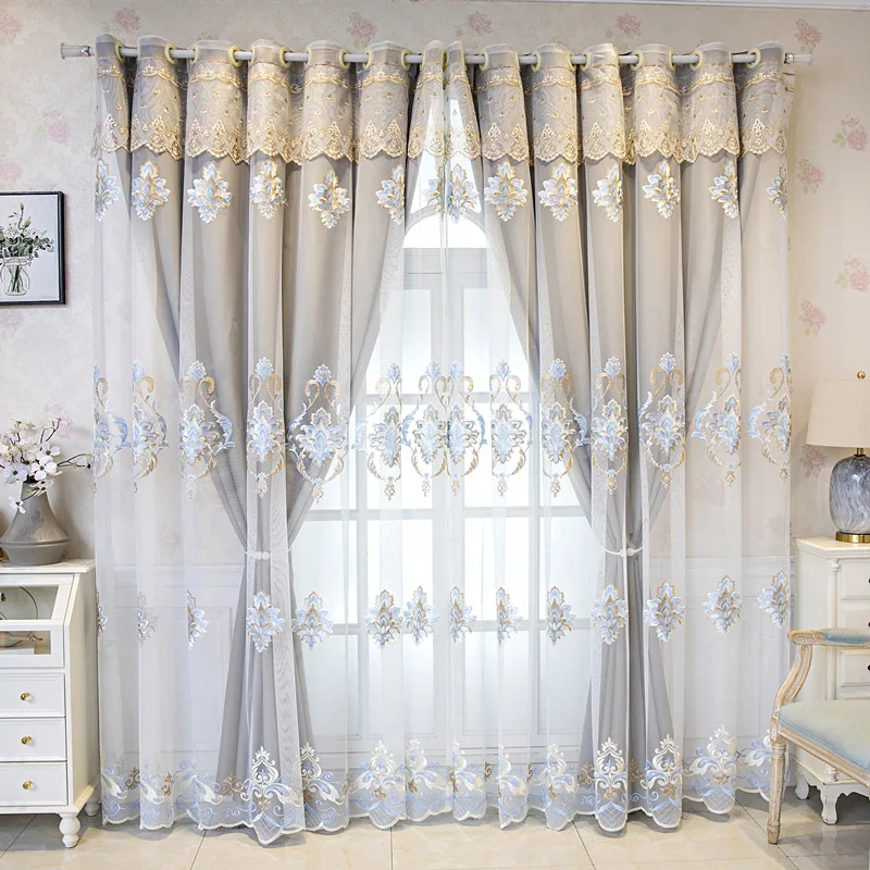 Imagem -03 - Cortina Europeia de Dupla Camada com Valance Cortina Blackout Bordada Sala de Estar e Quarto Luxuosos Painel 132cm Largura