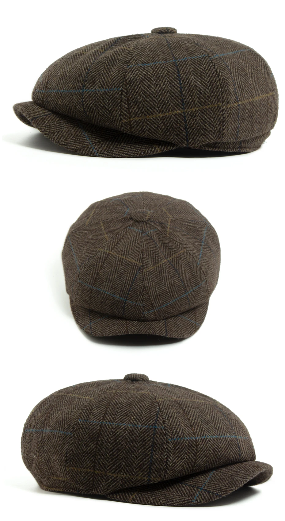 Männer Newsboy Cap Fischgrätenmuster Wolle Warme Baskenmütze Frauen Mode Vintage Hut Für Frühling, Herbst & Winter Weibliche Retro Caps für 55-60 cm – Detail 6