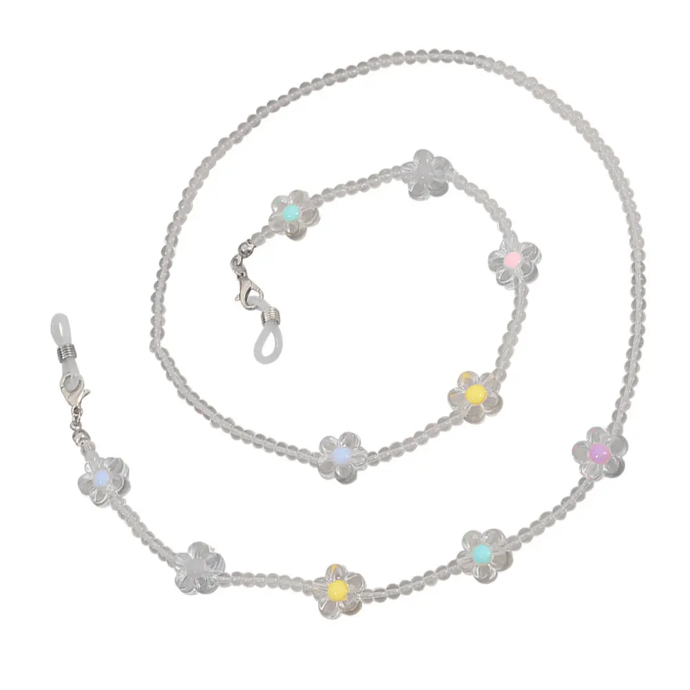 1 pieza de cadena para gafas con diseño de flor de ciruelo de cristal, collar transparente con florecitas, correa colgante antipérdida para mascarillas, cordón para gafas.