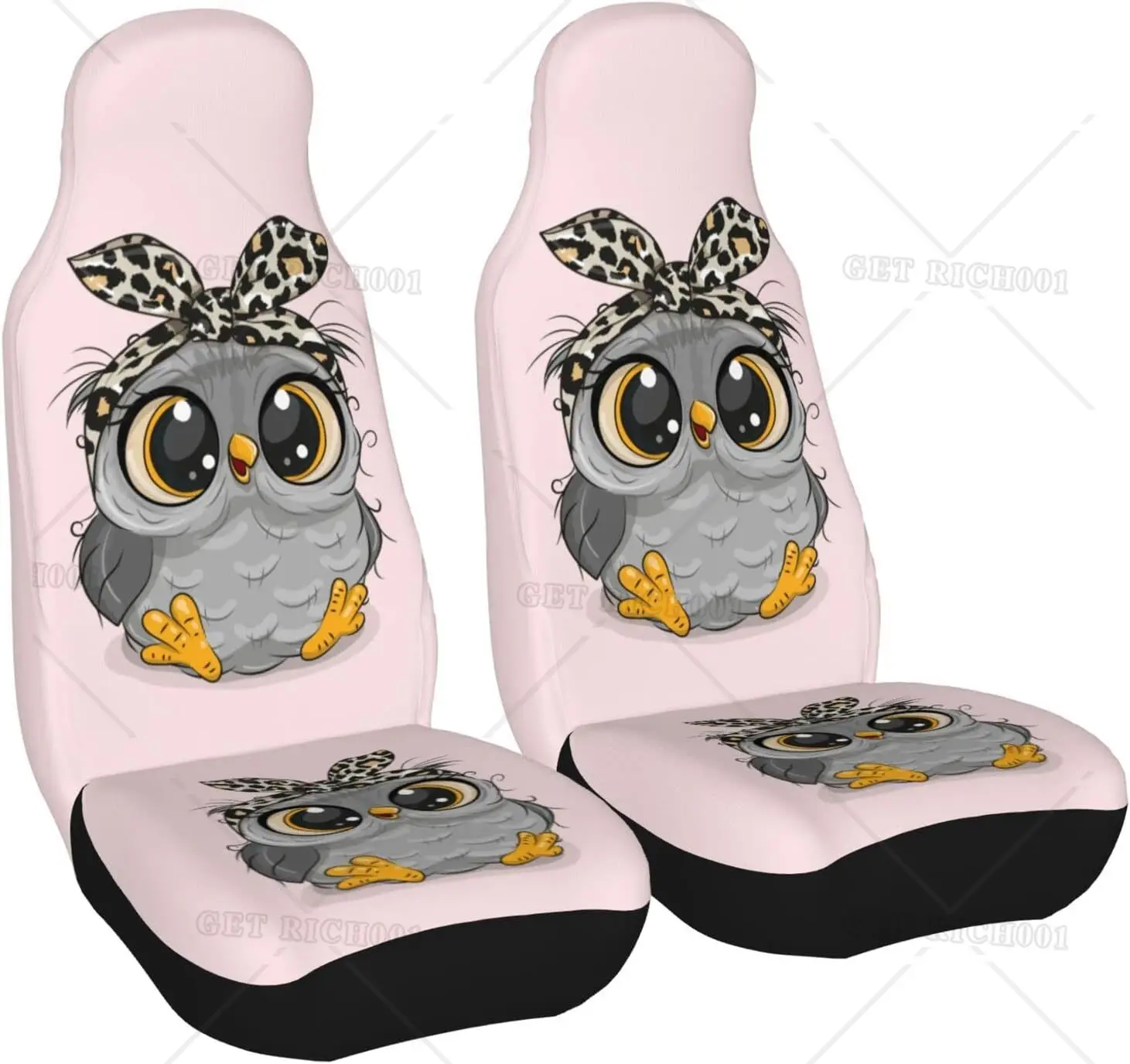 Car Seat Covers Set 2Pcs Cute Cartoon Owl Universal Front Car Seats Protector Suitable Fits Most Car Auto SUV Sedan Truck