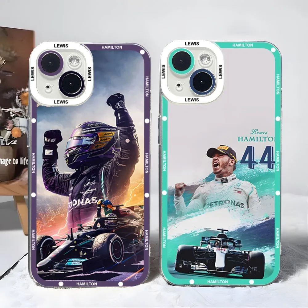 F1 Racing Lewis Hamilton 44 Phone Case Transparent for iPhone 15 Pro Max 12 Mini 14 Plus 13 11 Angel eye TPU Soft Cover