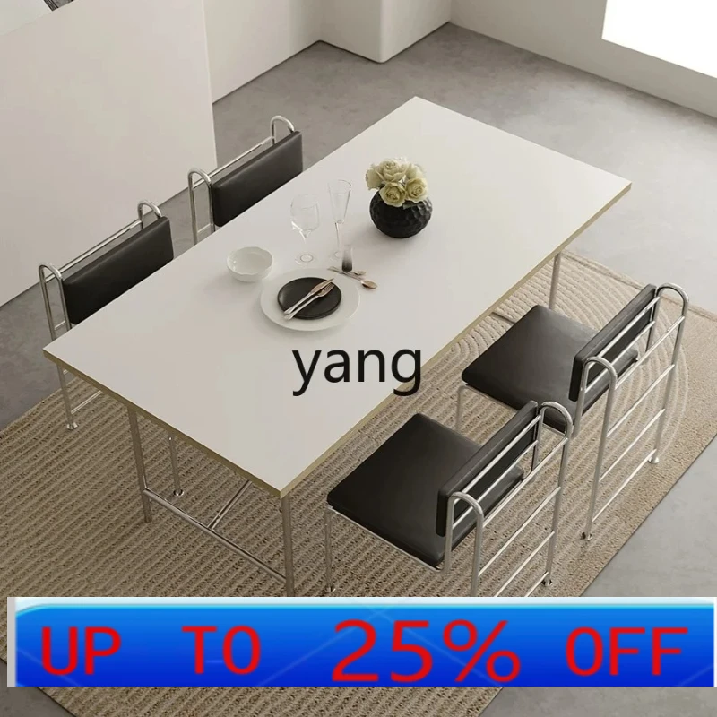 

LH H Office Home Dining Table Computer Desk Stainless Steel Solid Wood Conference Desk Writing Desk