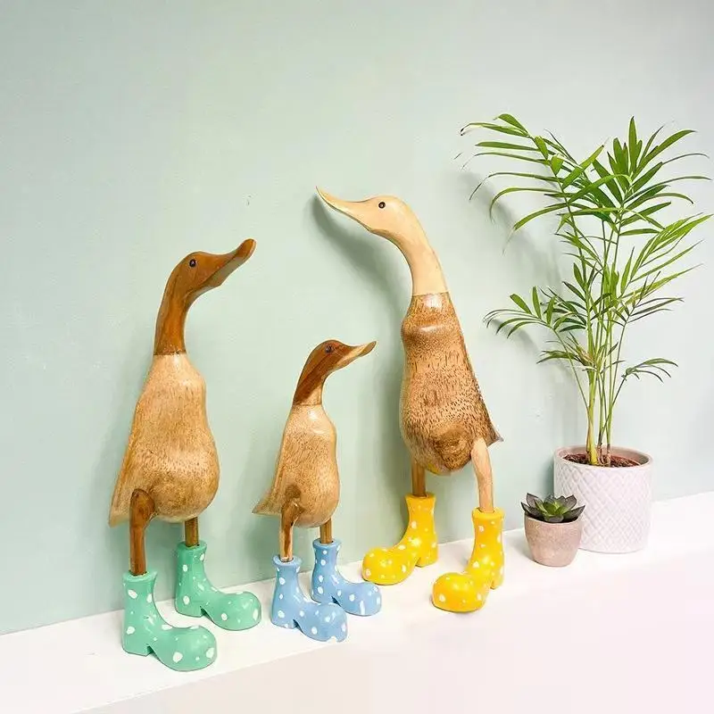 Cute Rain Boot Duck Simulation Duck Statue Rainshoe Duck Sculpture Crafts Ornament For Home Garden Decors Yard(Right Look 1pcs)