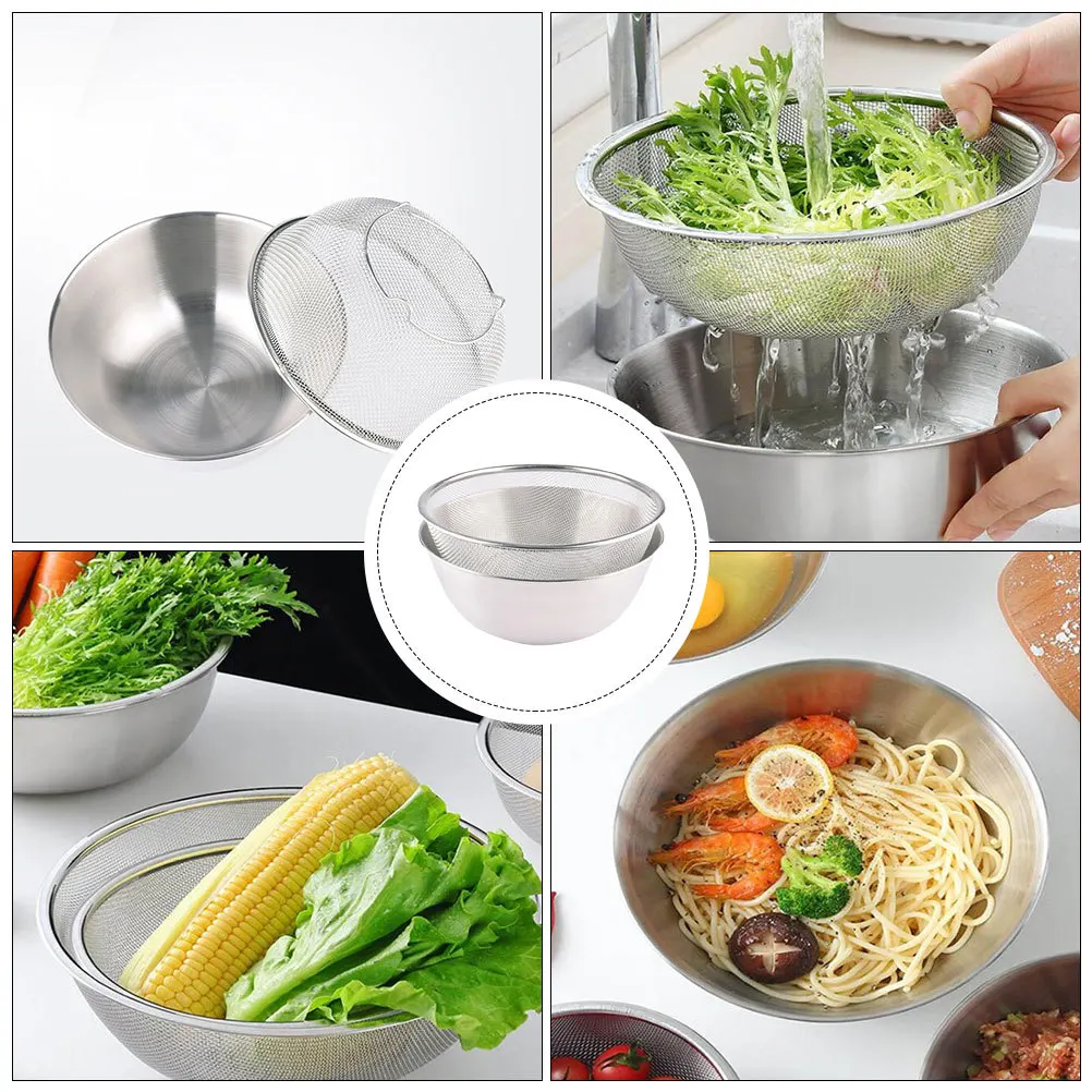 

1 Set Stainless Steel Drain Basket Kitchen Supplies Fruit Vegetable Washing Bowl Salad Drying Basin Filtering Tool Home Use