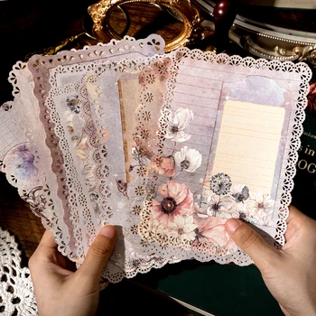 10 adet/paket Vintage çiçek dantel kağıt karalama defteri malzemeler DIY fotoğraf albümü kolaj Journalling yaratıcı kırtasiye malzeme kağıt