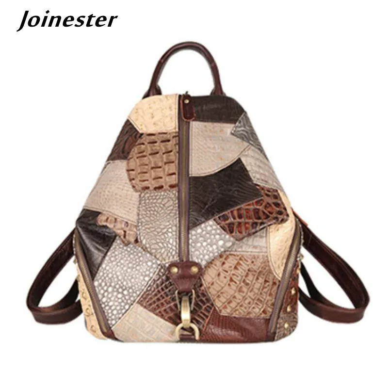 Zaino da donna in vera pelle borsa antifurto zaino per Laptop da 10 pollici borsa da viaggio Casual impermeabile Vintage femminile Patchwork