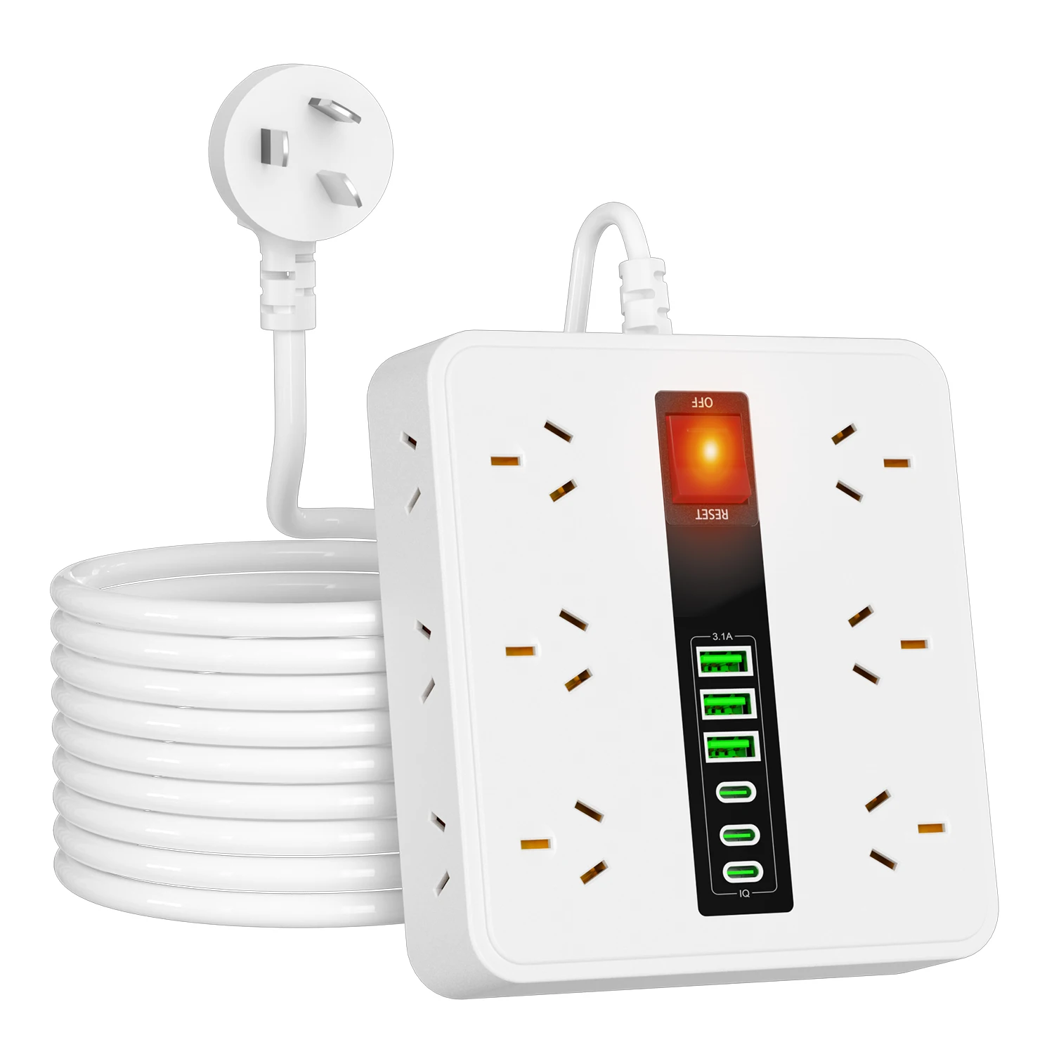 

Австралийская плата питания, 6/12 розеток, 6 USB (3A + 3C), интеллектуальный переключатель защиты от перегрузки, удлинительный кабель 1,8 м