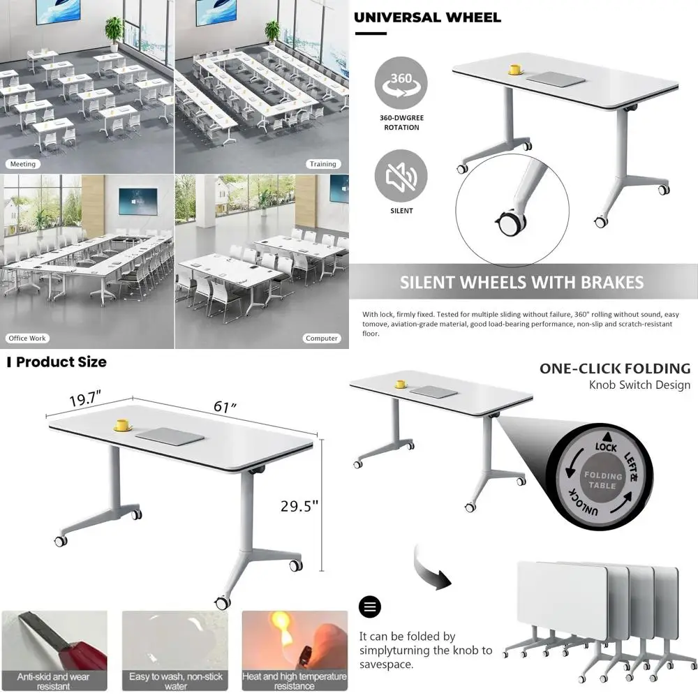 

Регулируемый по высоте мобильный учебный стол с фиксируемыми колесиками, подходит для конференций и учебных заведений (комплект из 4 штук, 63 дюйма)