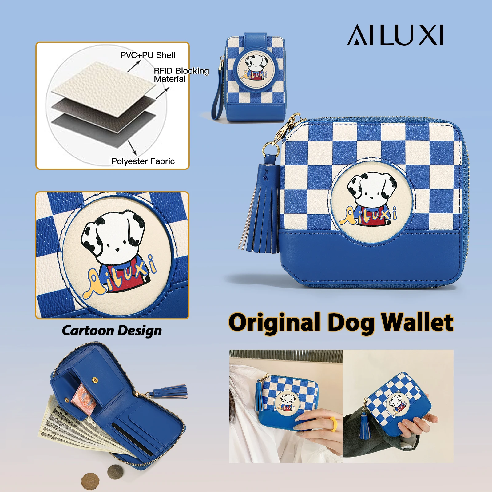TOUTOU Women Purse Clutch Cute Cat Pattern Card Holder Passport Credit Card Leather Portable Zipper Multi-color Wallet Female