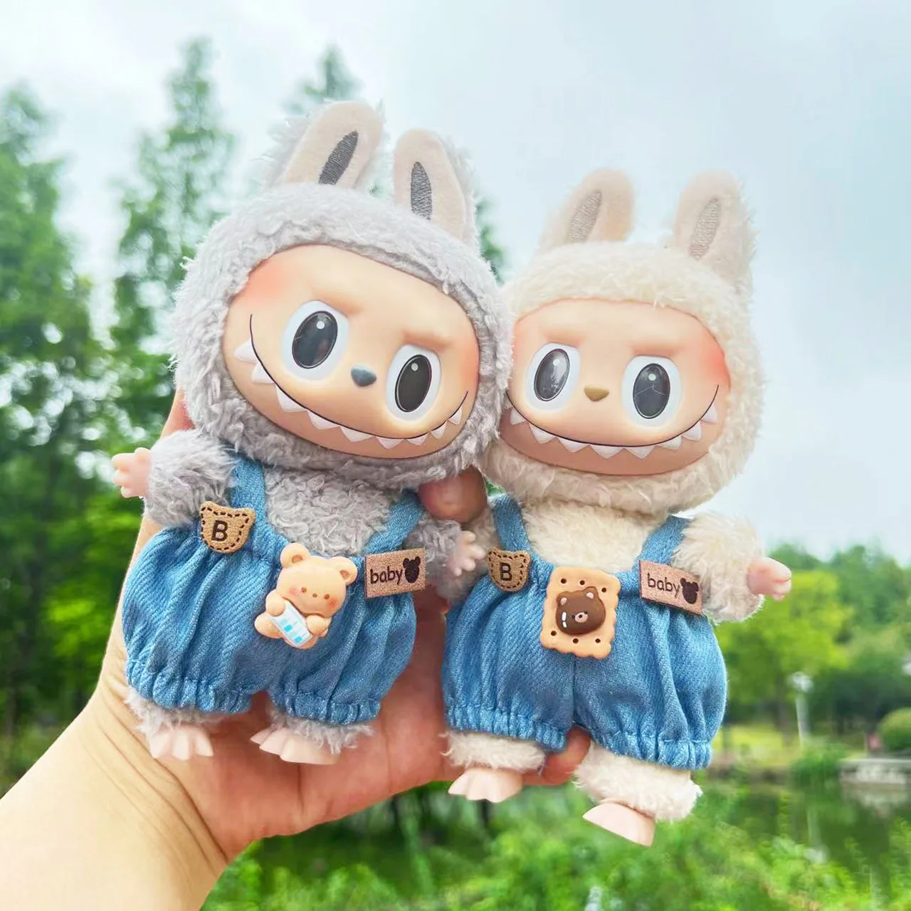 Cute 17cm Doll'S Clothes Bear Bib Pants Hoodie Accessories Plush Korea Kpop Exo 3 Styles Jumpsuit Clothing for Labubu Idol Dolls