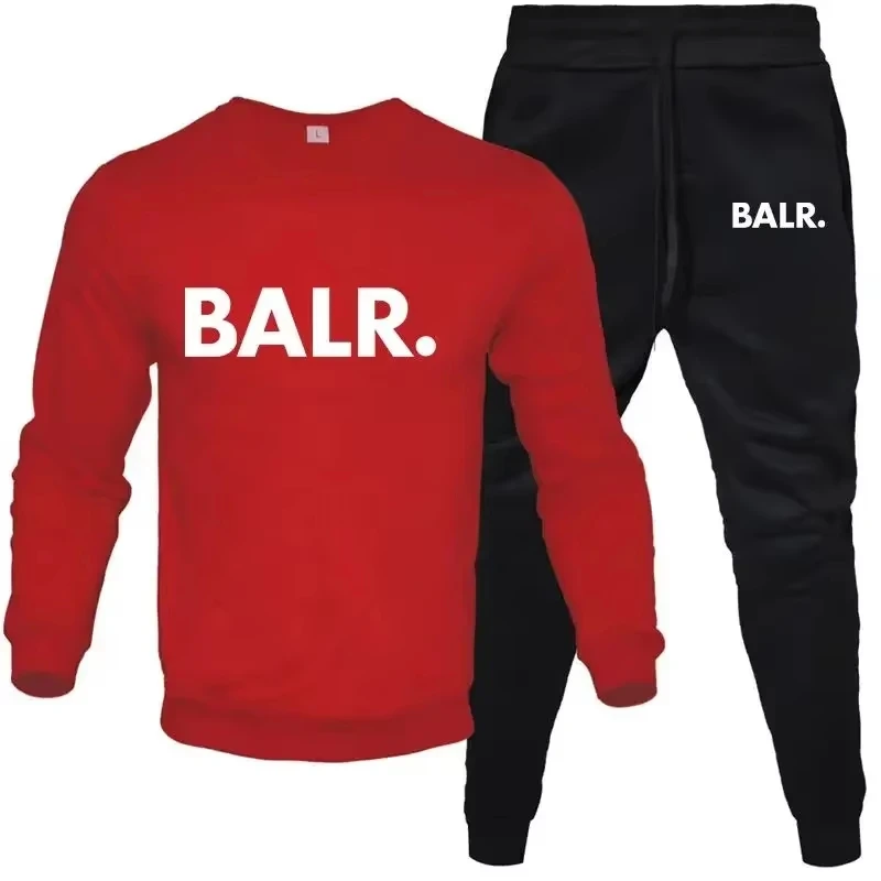 Men's Sets 2-Piece Hip Hop Anime Cartoon BALR Printed Plus Fleece Fashion Autumn Men O-Neck Sweatshirts Sweatpants Casual Suit