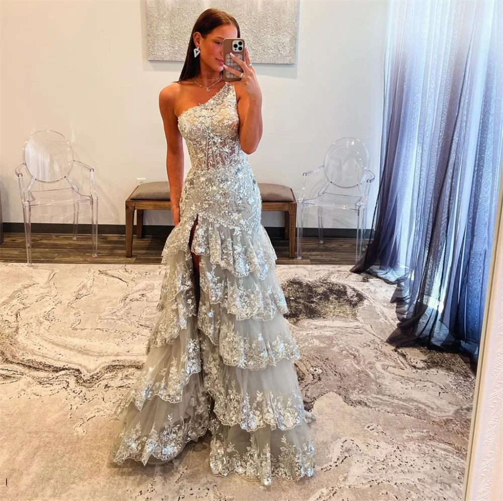 Jessica Silver Glitter Tulle Prom Dresses Luxury Mermaid Evening Dresses Wedding Dress Formal Party Dresses Vestidos De Noche