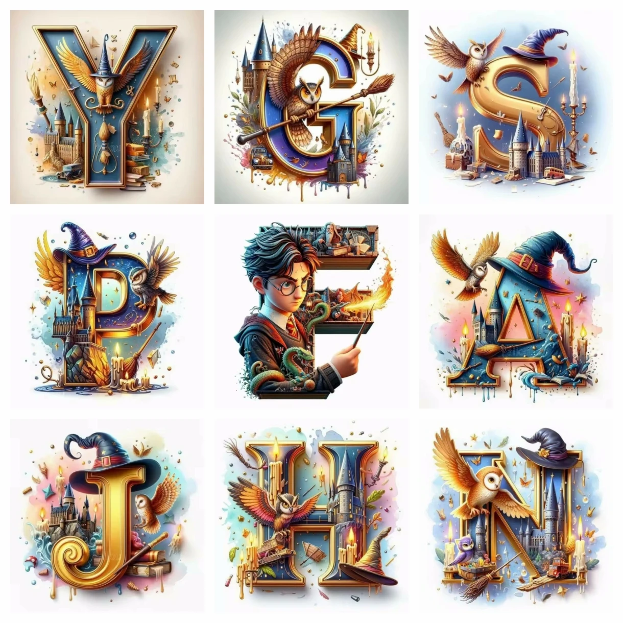 Harry Potter Fantasy Castle And Owl Letters 5D Diamond Painting Art Magical Alphabet Witch House Cross Stitch Mosaic Home Decor