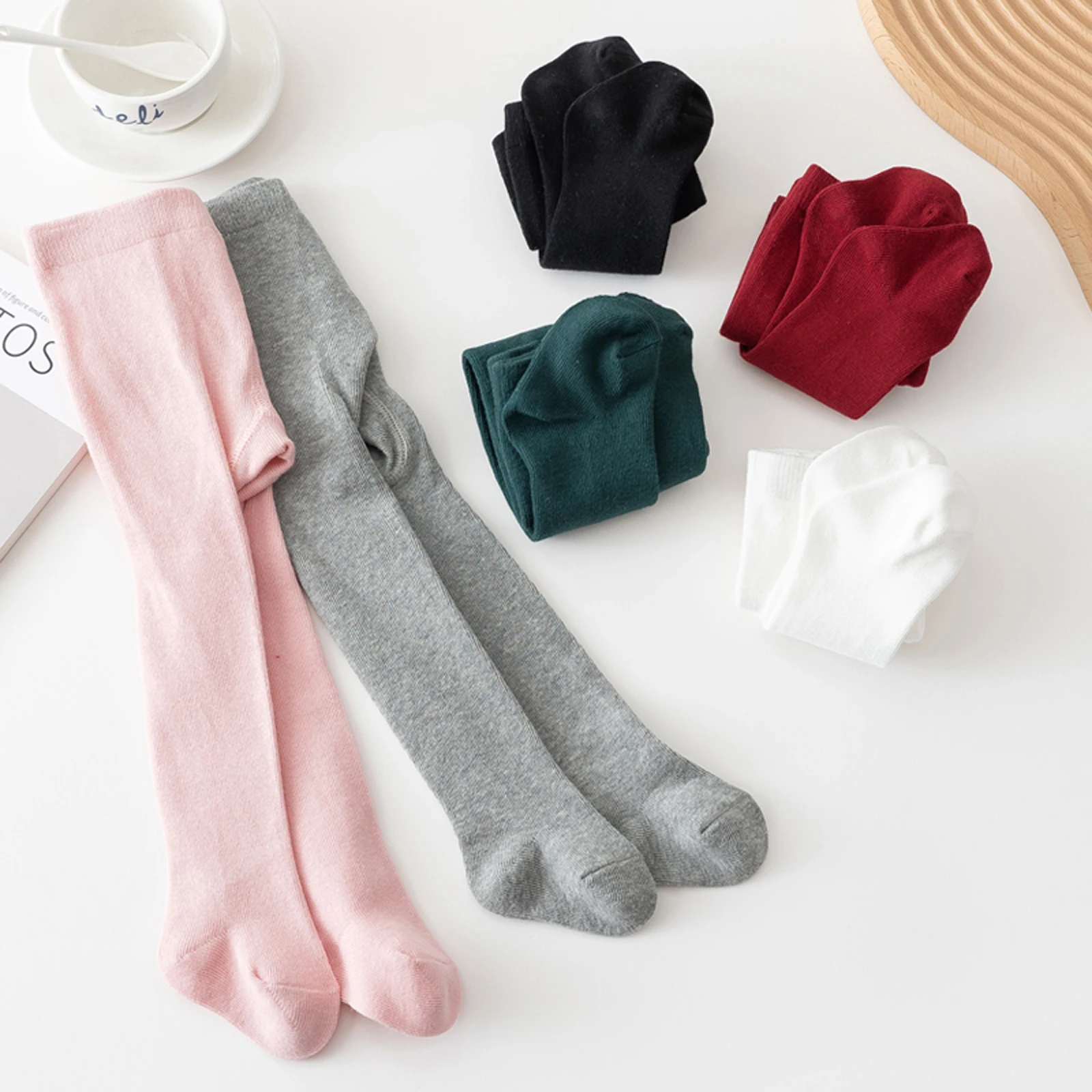 Pantimedias para niñas pequeñas, medias ajustadas de Cintura elástica de Color sólido, calcetines largos suaves informales, ropa para bebés