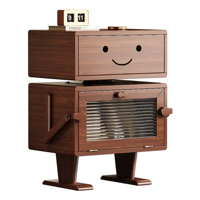 Solid wood robot nightstand - minimalist modern creative storage bedside table