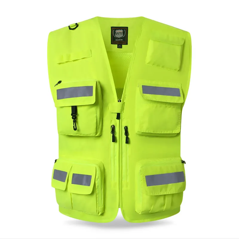 High Visibility Reflective Vest Zip Work Clothes Multi-Pocket Traffic Safety Clothes Motorcycle Reflective Vest