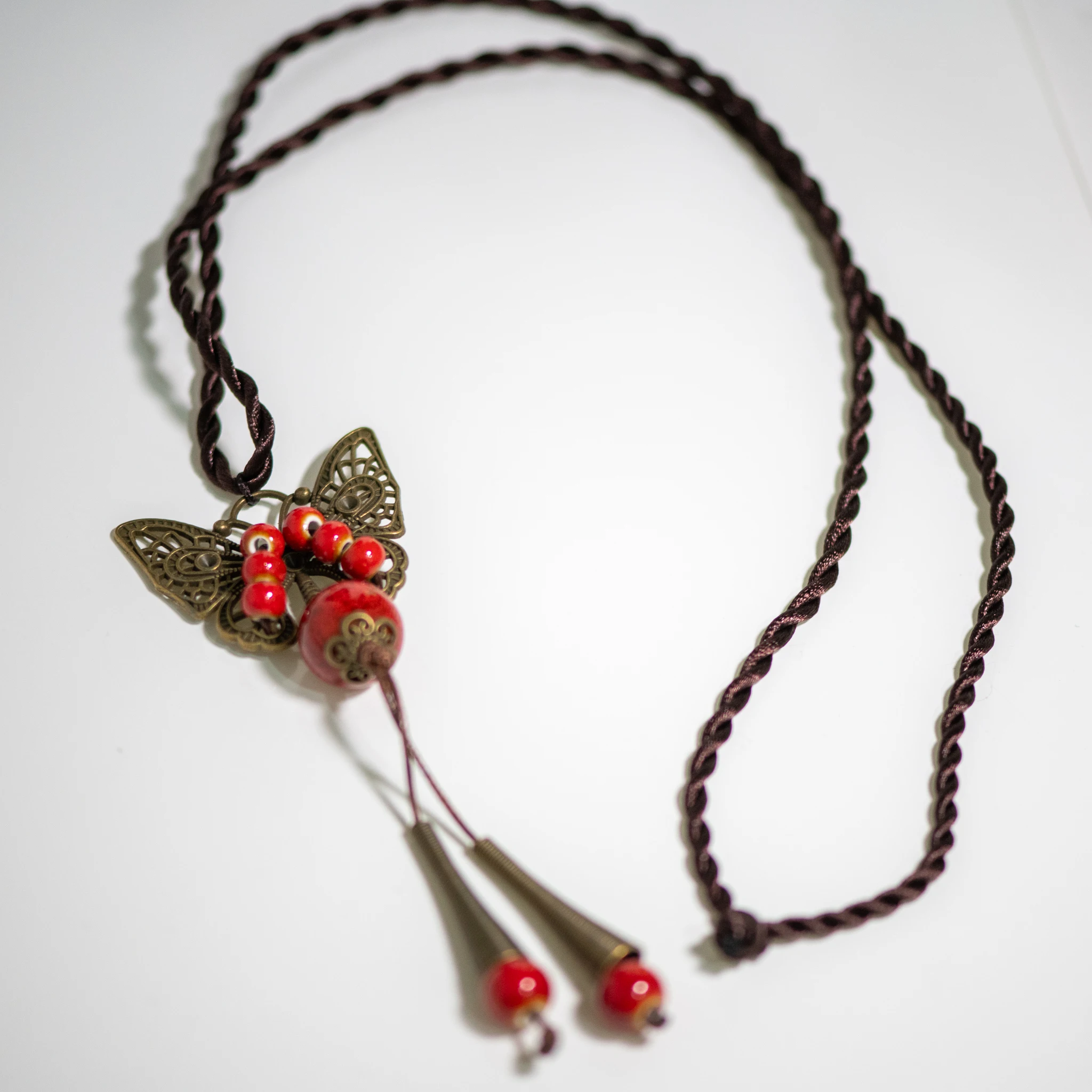 “Butterfly Dreams” Ceramic Necklace Handcrafted 80cm Pendant Necklace with Ethnic Style Charm
