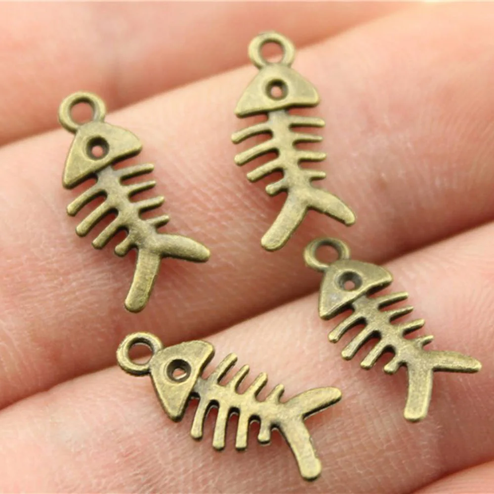 IFOCUS 20pcs/Lot Fish Bone Charms For DIY Jewelry Making Zinc Alloy 17x7mm/0.67x0.28inch