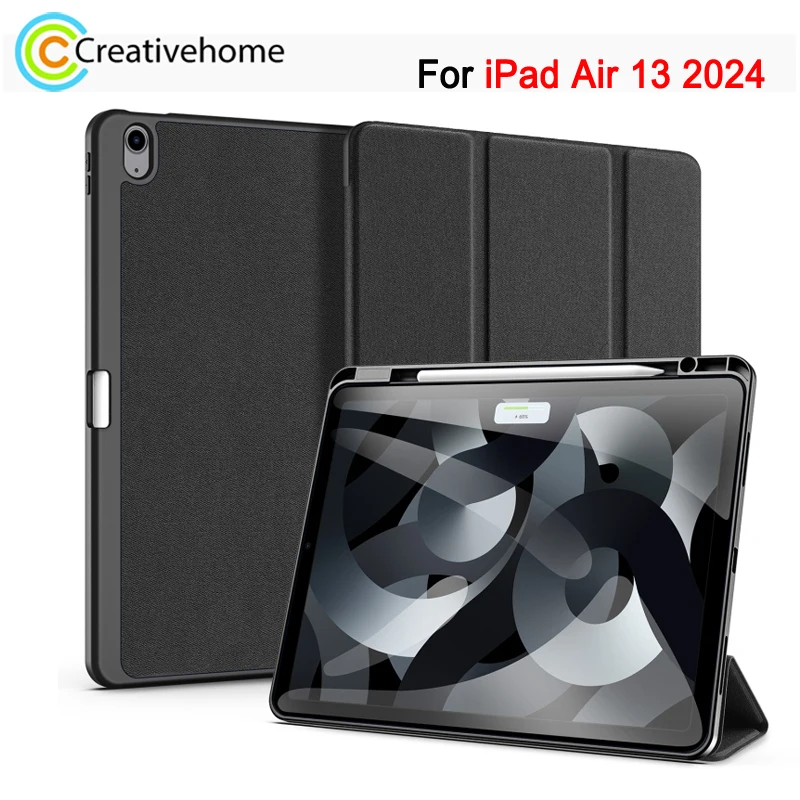 DUX DUCIS Cloth Texture PU Leather Tablet Case For iPad Air 13 2024 Magnetic Fixation Stand Cover Built-in Pen Slot