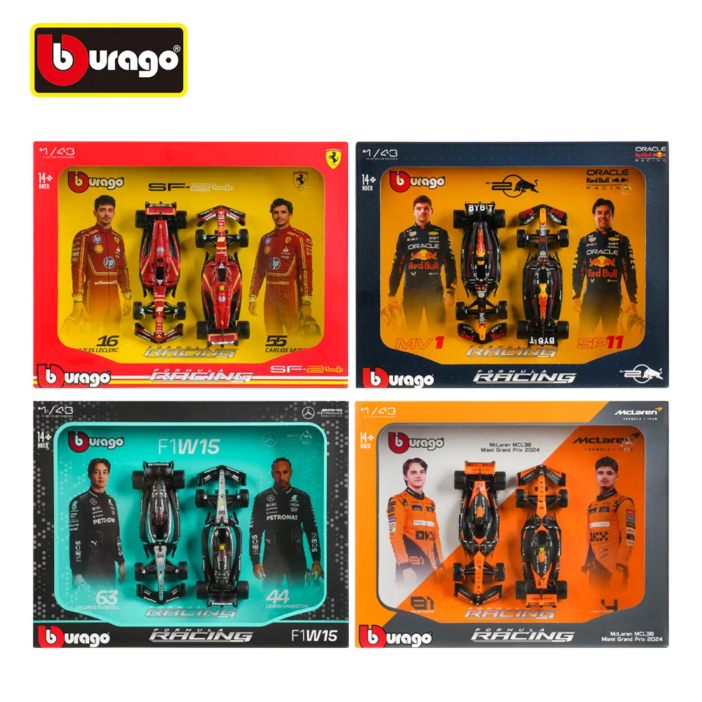 Bburago 1:43 F1 RB20 MCL38 SF24 Racing Car Model 2 Pack Gift Box Set Formula 1 Diecast Alloy Race Car Toy For Collection Gift