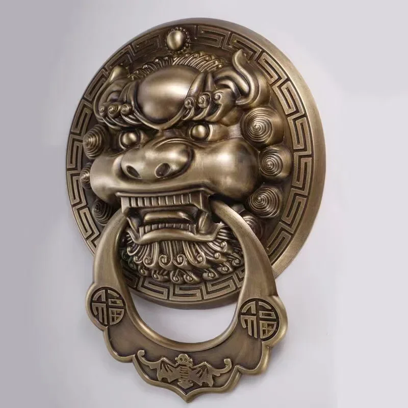

240mm Large Cast Lion Head Door Knocker Vintage Brass Ring Pull Vintage Handle Metal Knockers Ring for Entrance Door Improvement
