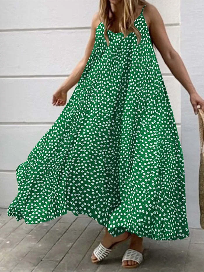 

2023 New Women's Elegant Retro Flower Print Sexy Strap Style Sleeveless Extra Long Dress for Women