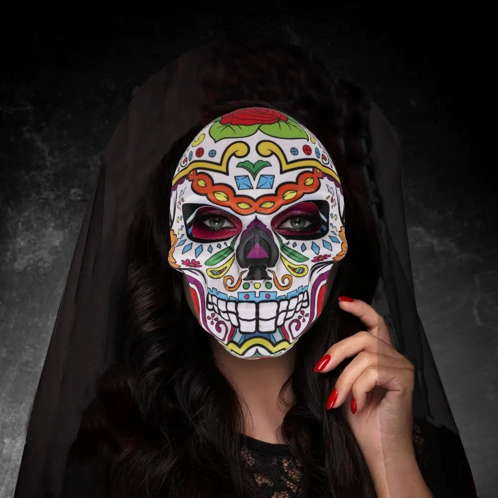 

Classic Day of The Dead Mask Halloween Masks Scary Skull Print Mask Carnival Masquerade Dance Costume Props for Men Women маска