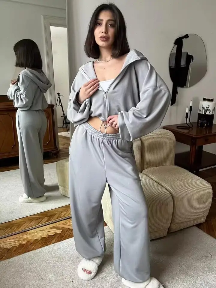 Two Piece Sets Women Sweatshirts Sports Elastic Waist Streetwear Pants Matching Sets Autumn Winter Pant Set Tracksuit Jogger Y2k