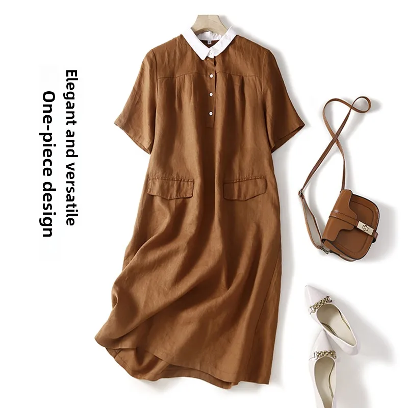 

Хлопково-льняной контрастный цветной кукольный воротник irt Dr, женская художественная универсальная удобная юбка средней длины Dr