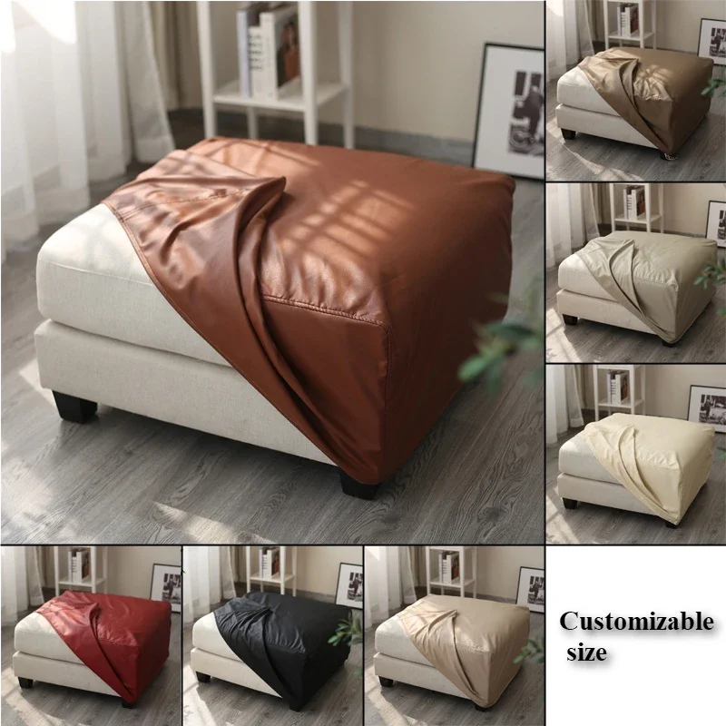 S/M/L Waterproof Sofa PU Leather Footstool Cover Free Wash Technology Seat Stool Dust Cover Furniture Protector Anti-scratch