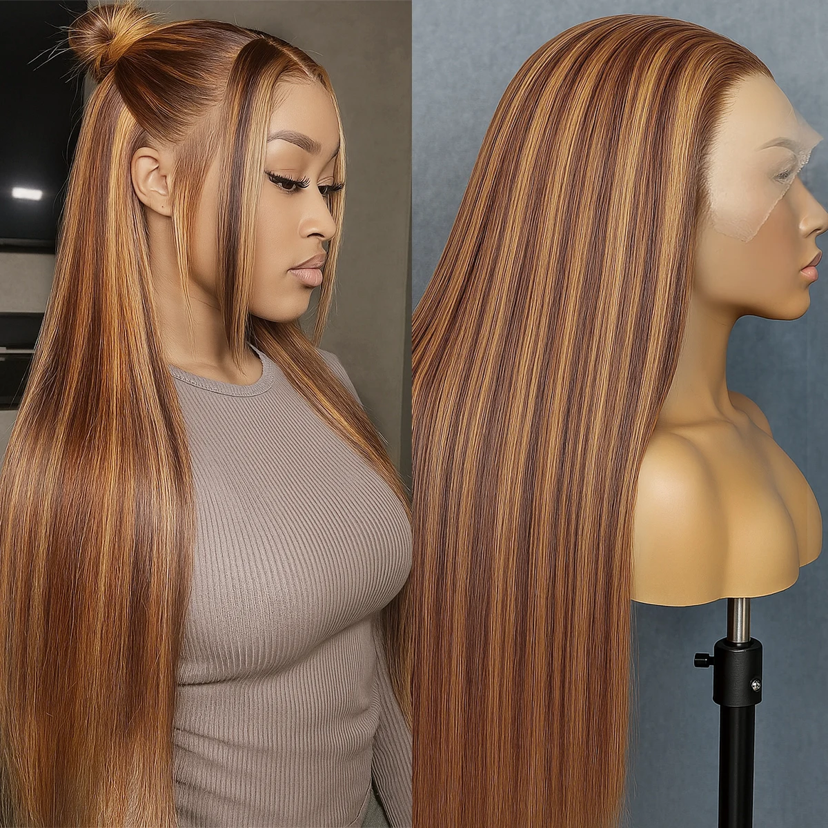

4/27 Highlight Wig Human Hair Ombre Blonde Colored Straight 13X4 Lace Frontal Wig Transparent Preplucked Brazilian Human Hair