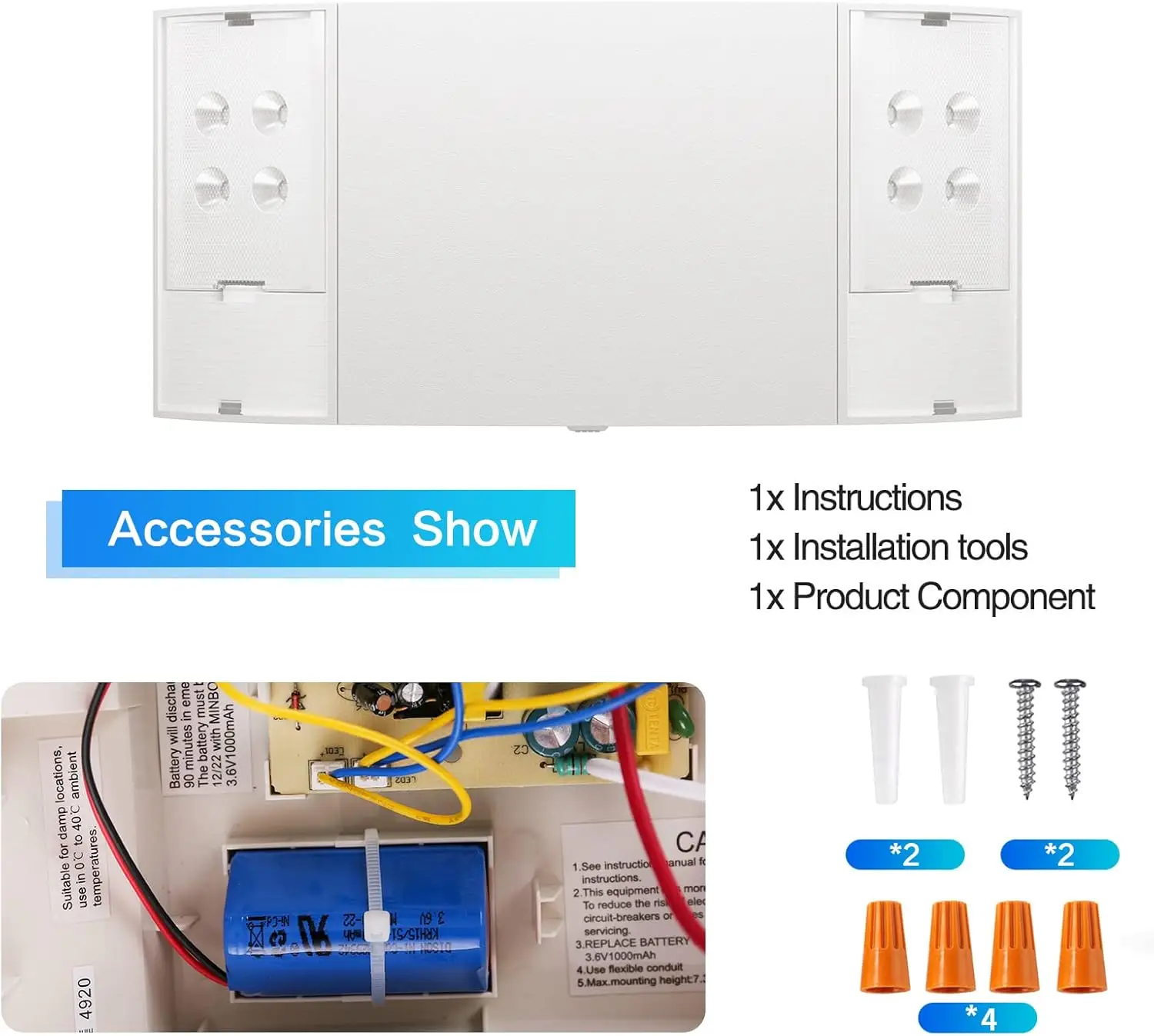 

2 Pack LED Emergency Lighting with Battery Backup - Two Square Heads White Commercial Emergency Exit Light Fixtures