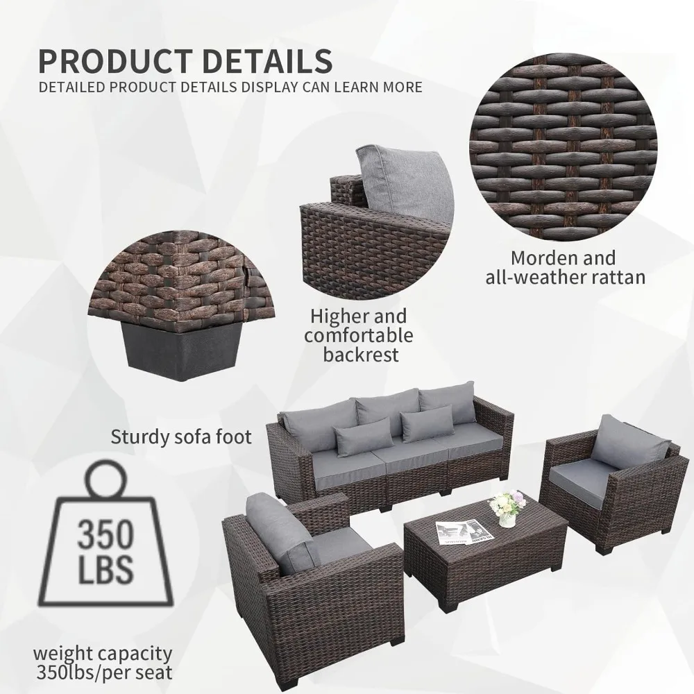 Patio Rattan Furniture Set 4-Piece Outdoor PE Wicker Conversation Couch, Brown Sectional Sofa Couch with Storage Coffee Table