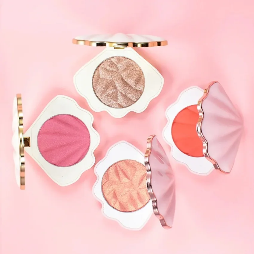 Private Label Shell-shaped Blush& Highlight Palette Matte Makeup Brighten Silkworm Eye Shadow Contour Face Custom Bulk