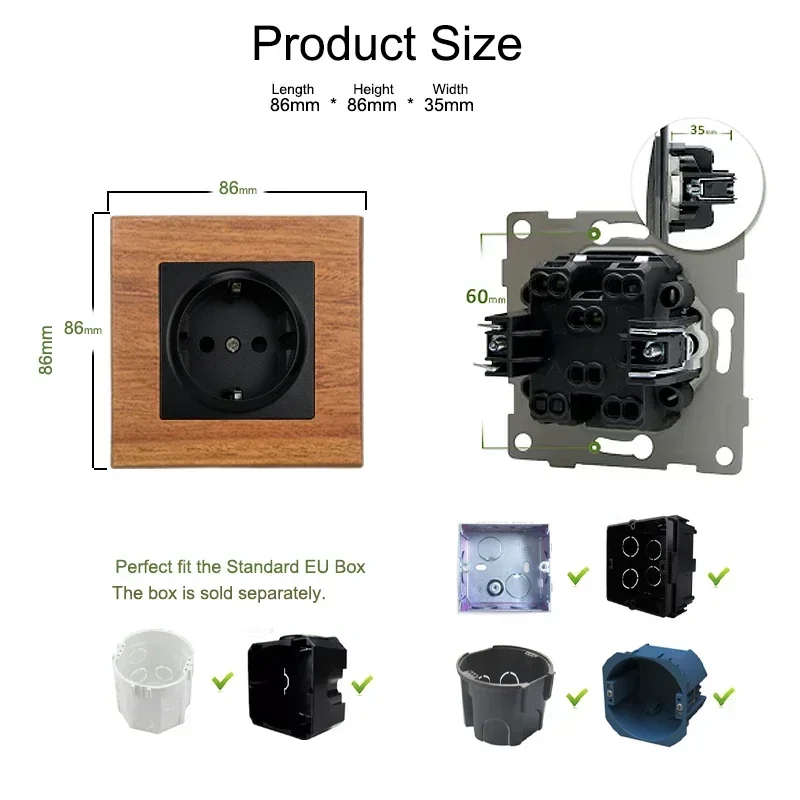 EU Neutral Wood Frame French 16A Euro Standard Socket with Cap Double  2.1A Type A C USB Phone Charger Outlet 220V