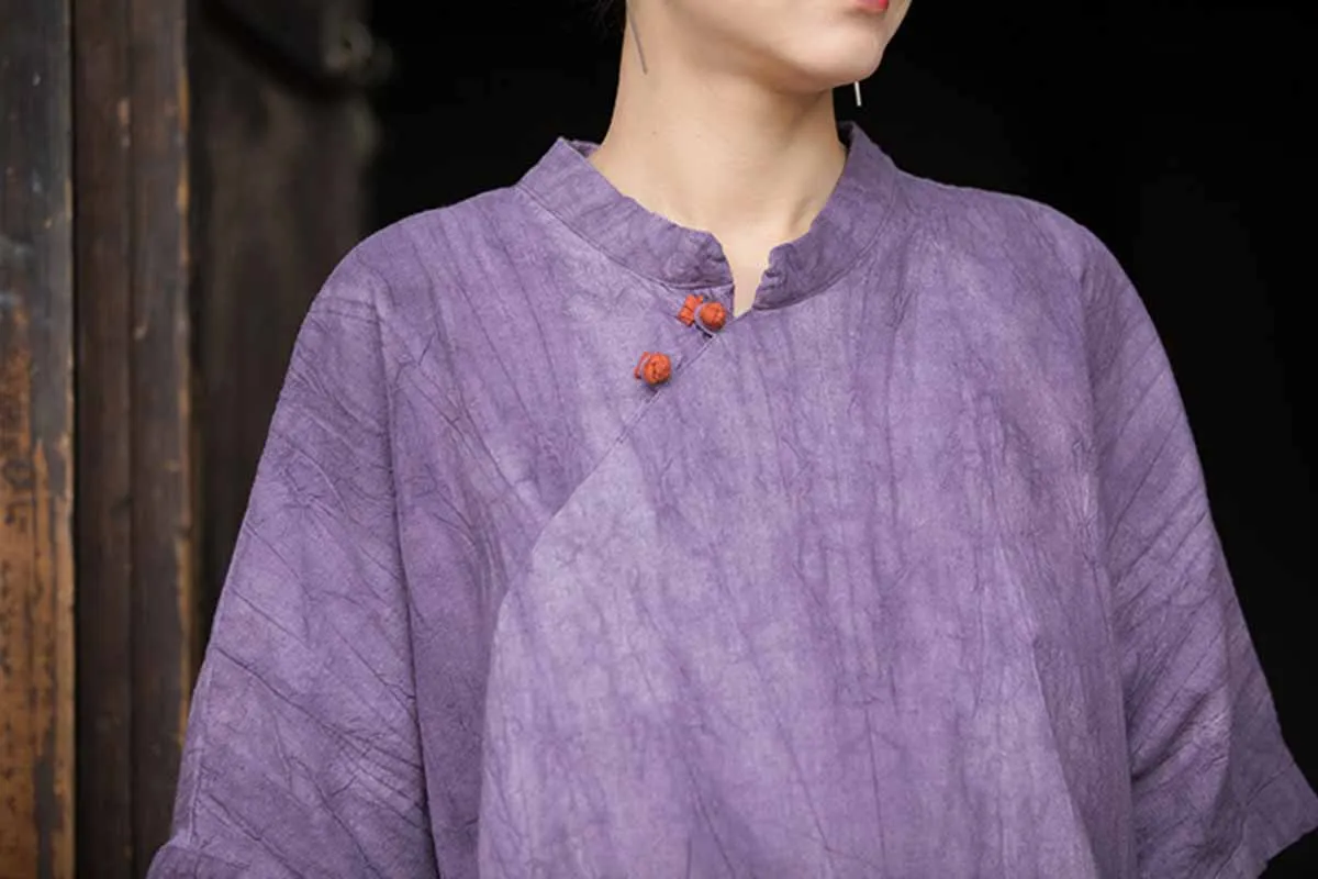 Nieuwe Chinese stijl Vrouwen Ramee Katoen Losse Jurk Chinese Traditionele Effen Kleding Qipao Stand Kraag Met Diagonale Revers Jurk