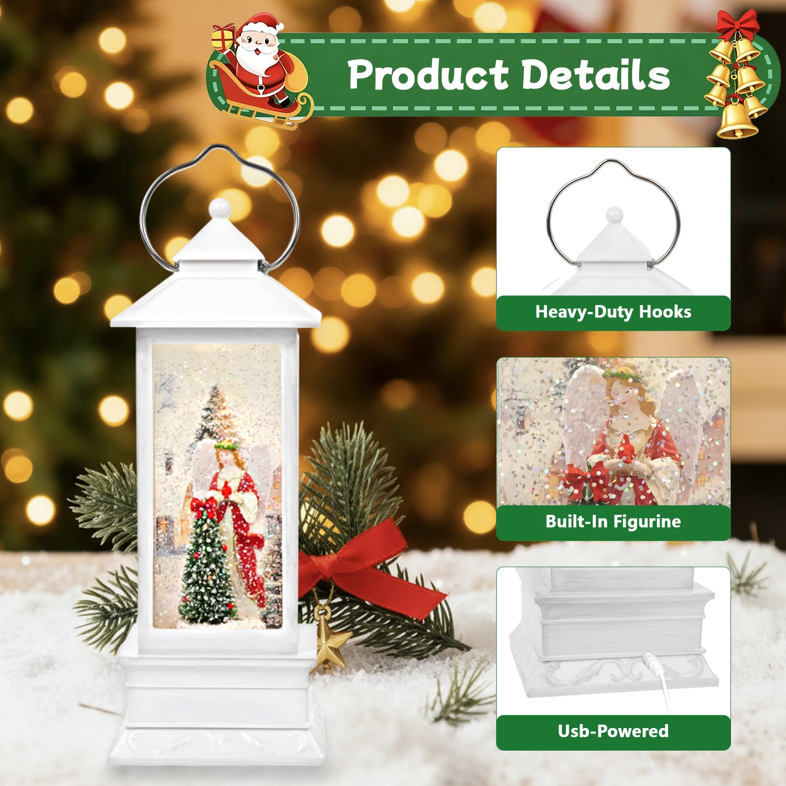 

Enchanted Holiday Display USB Powered Angel Snowball Lantern with Melodies, Twinkling LEDs & Falling Snow for Christmas