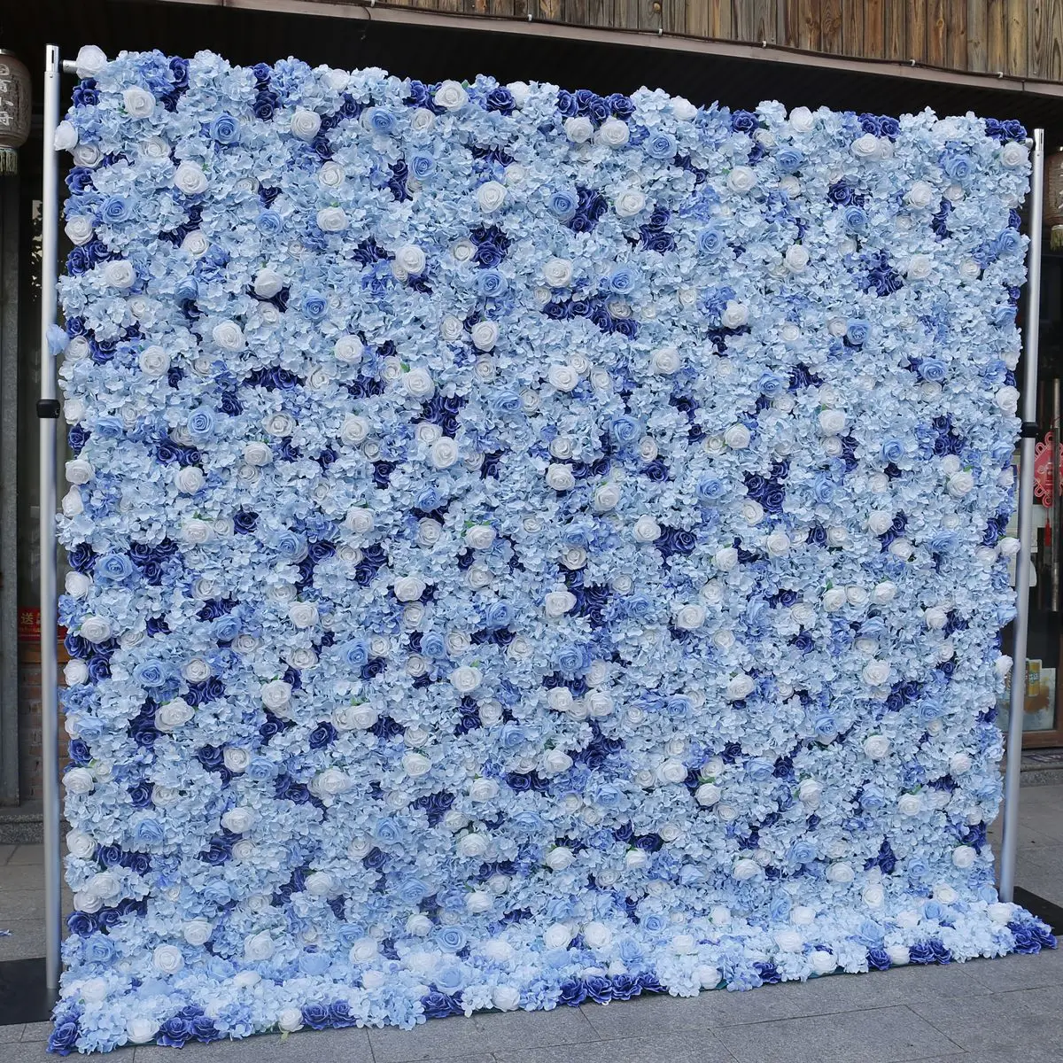 

8X8FT Blue Theme 5D Rose Flower Wall Made With Fabric Rolled Up Artificial Flores Arrangement For Wedding Backdrop Decoration