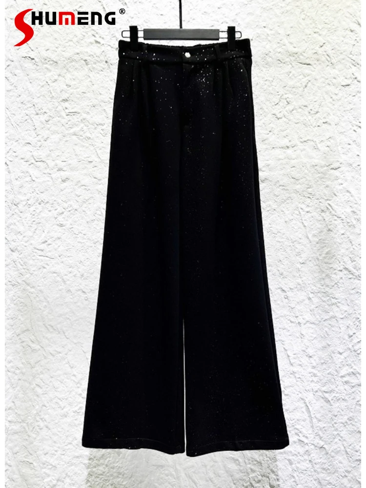 

2025 мужские осенние новые индивидуальные модные брюки с блестками, костюмные брюки на молнии, модные свободные прямые удобные однотонные длинные брюки