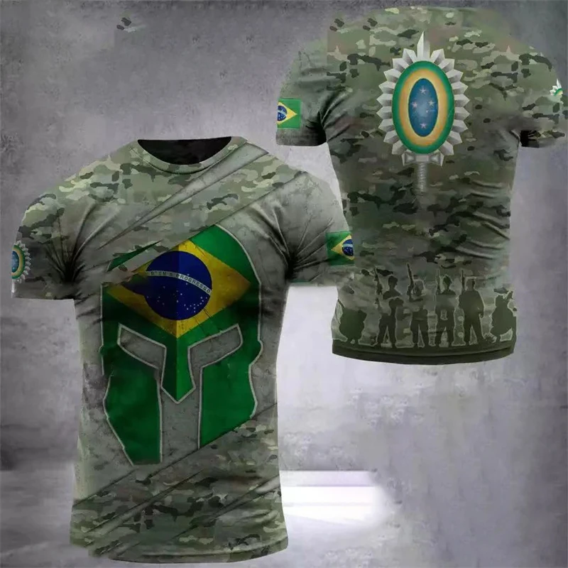 Brazilian Fitness Mens T-shirts Camouflage Print Round Neck Short-sleeved T Shirt Casual Oversized Men Clothing Streetwear Tops