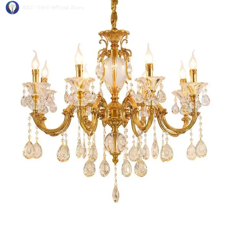 Vintage Copper Rococo Classical Crystal Chandelier Lighting For Living Room Hotel Project Led Ceiling Chandelier Lamp Fixtures