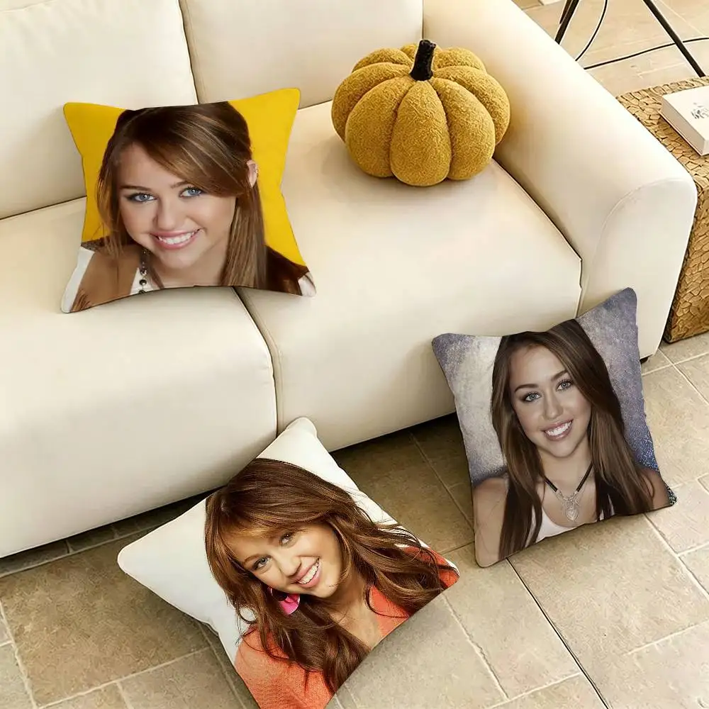 

Miley-Y C-Cyrus Actor Pillow Case Square Double-Sided Sofa Cushion Cover Bedroom Bedside Pillow Gift