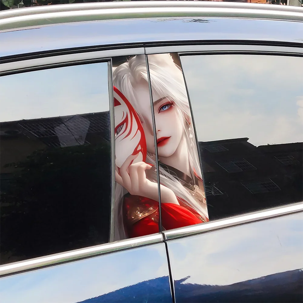 

Fox Mask Girl Car Stickers Auto B Pillar Waterproof Sunscreen Decor Cover Scratches Car Doors Pillar Vinyl Decals Accessories