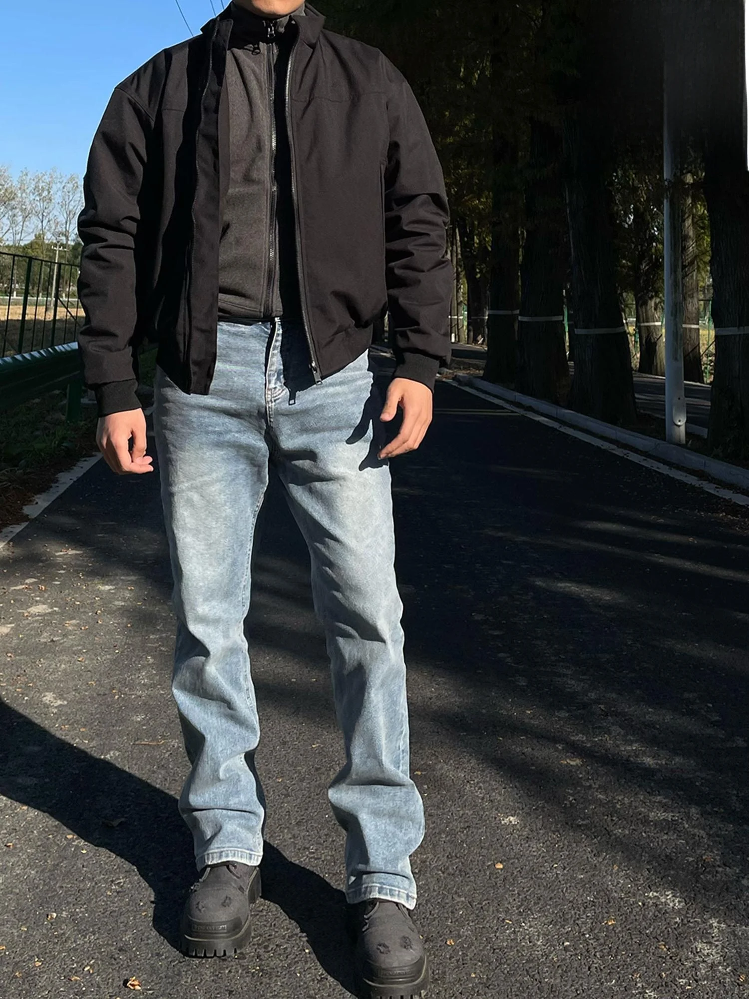 

Классические американские винтажные джинсы прямого кроя, 4 унции, эластичные, с эффектом потертости, осенне-зимние, длинные брюки для подростков